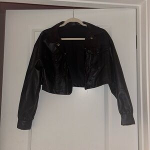 Black cropped faux leather jacket